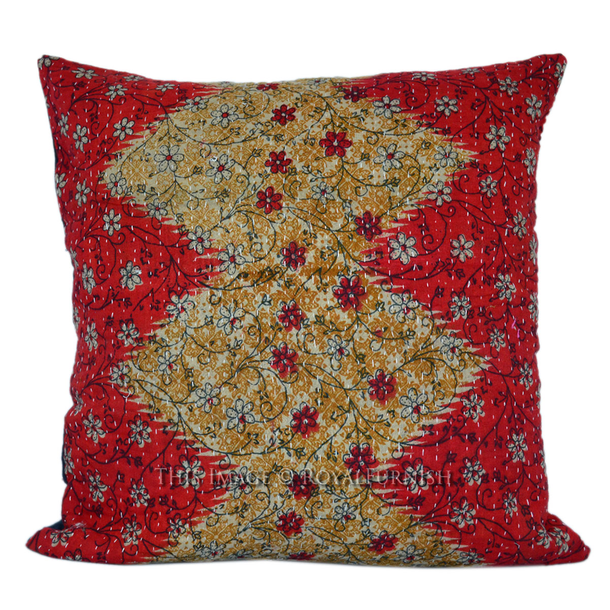 16" Multicolor Handmade India Vintage Kantha Quilt Pillow Cover