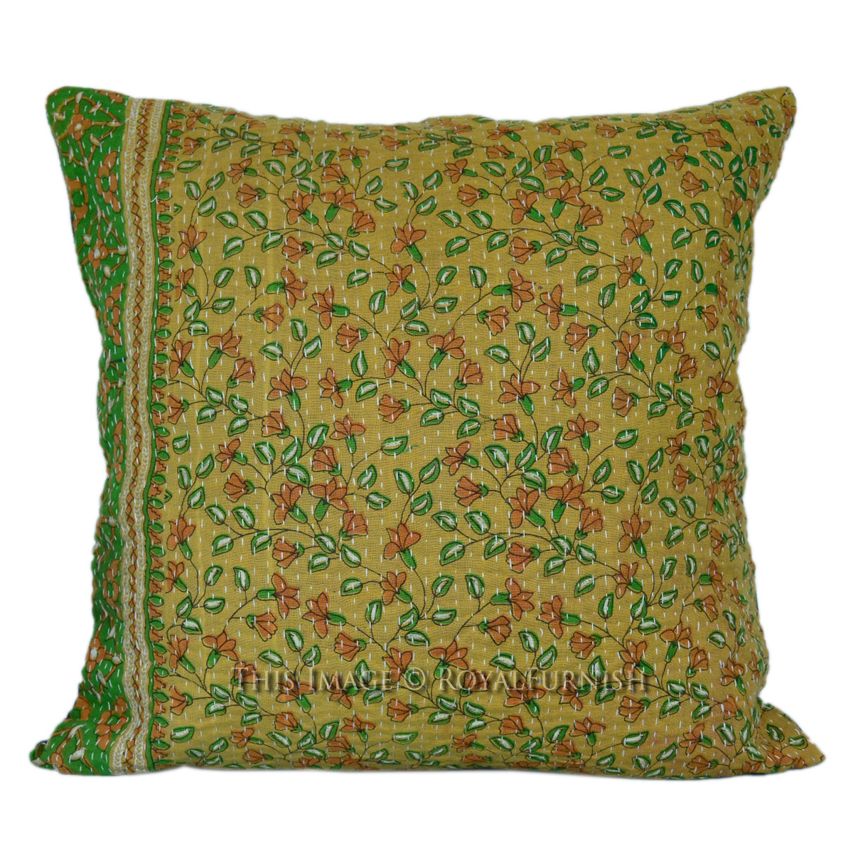 16" Decorative Vintage Floral Kantha Quilt Pillow Cover