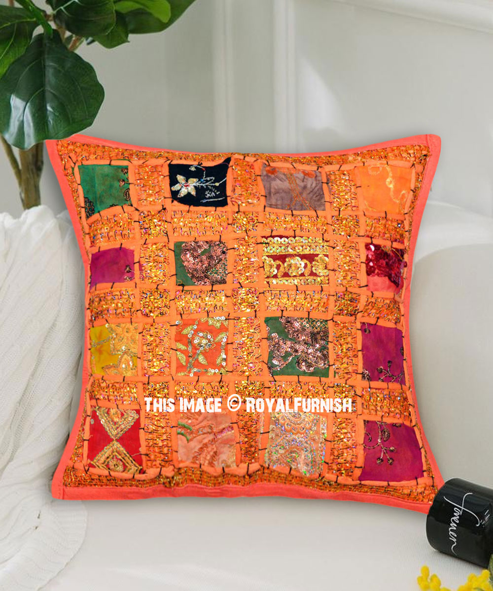 Cushion Cover Embroidered Case Handmade Patchwork Cushions Sofa Pillow 16"X16" 