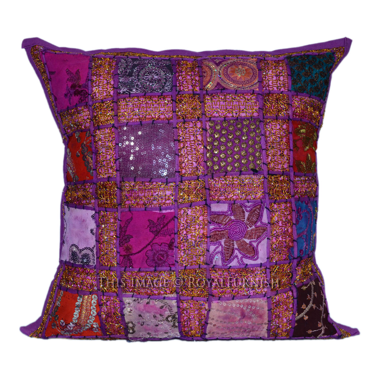 16x16 Pink India Traditional Sari Patchwork Pillow Case - RoyalFurnish.com