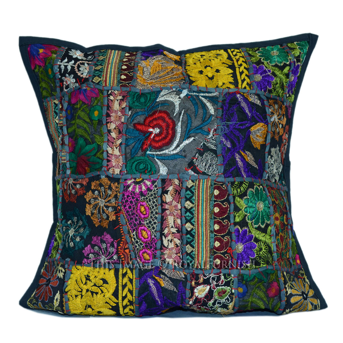 Black Tribal Patchwork Decorative & Accent Cotton Pillow Cover - RoyalFurnish.com