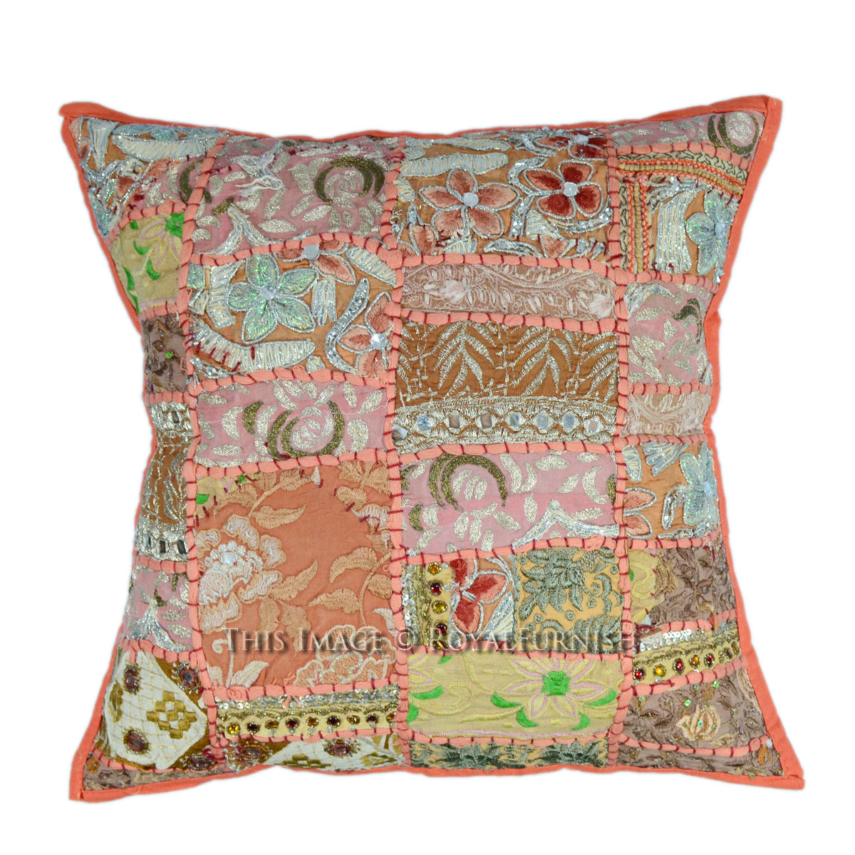 Multicolor Needlepoint Patchwork Embroidered Toss Pillow Case