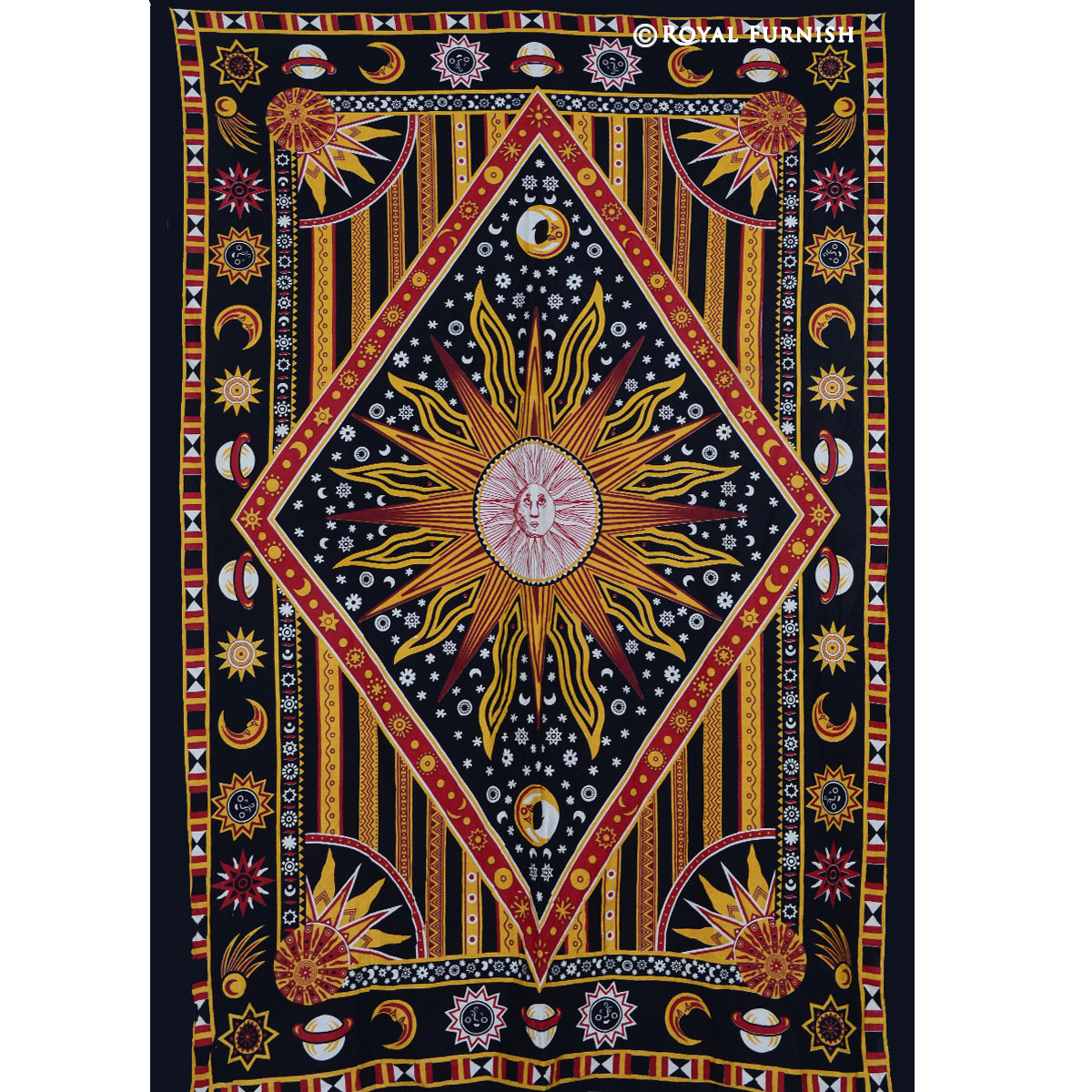 Twin Celestial Sun Moon Stars Hippie Cotton Tapestry Wall Hanging Twin Celestial Sun Moon Stars Hippie Cotton Tapestry Wall Hanging Bedding Royalfurnish