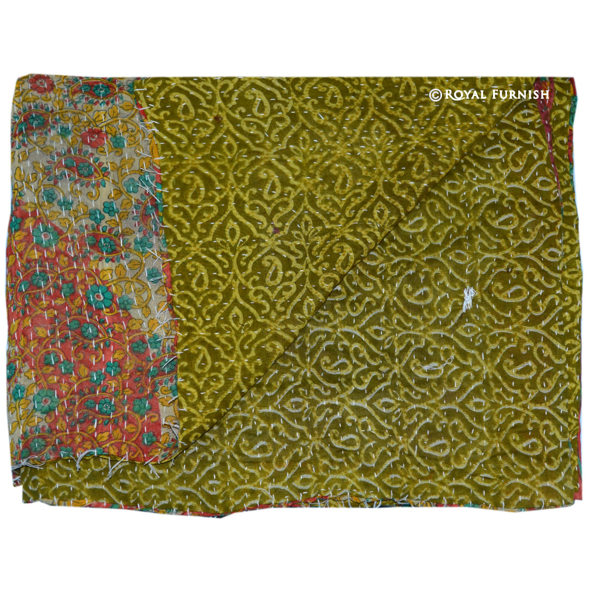 Twin Multicolor Vintage Kantha Reversible Quilt Throw Blanket