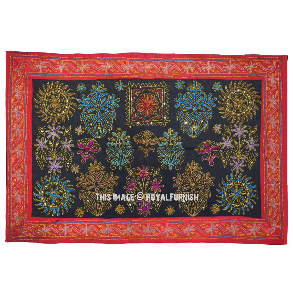 Indian Handmade Embroidered Floral Fabric Wall Hanging Tapestry Decor
