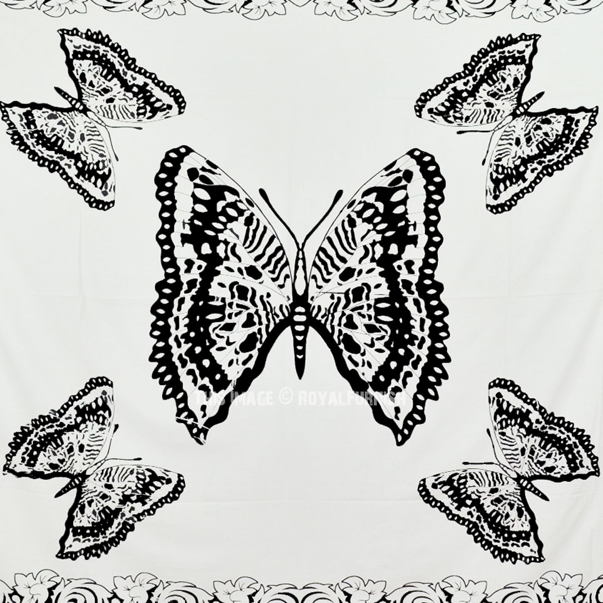 White & Black Butterfly Wall Tapestry, Indian Hippie Tapestry Bedding