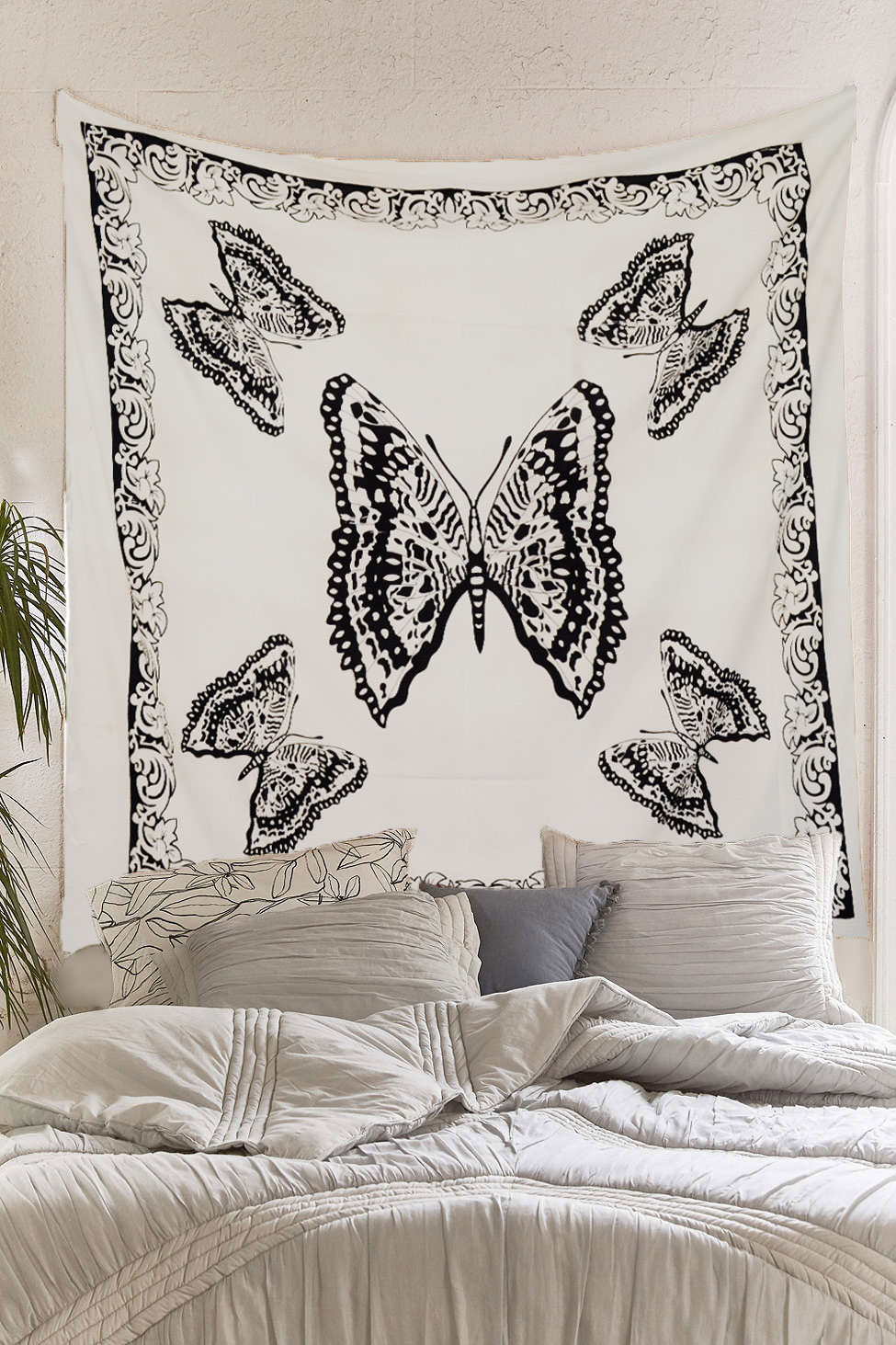 White & Black Butterfly Wall Tapestry, Indian Hippie Tapestry Bedding