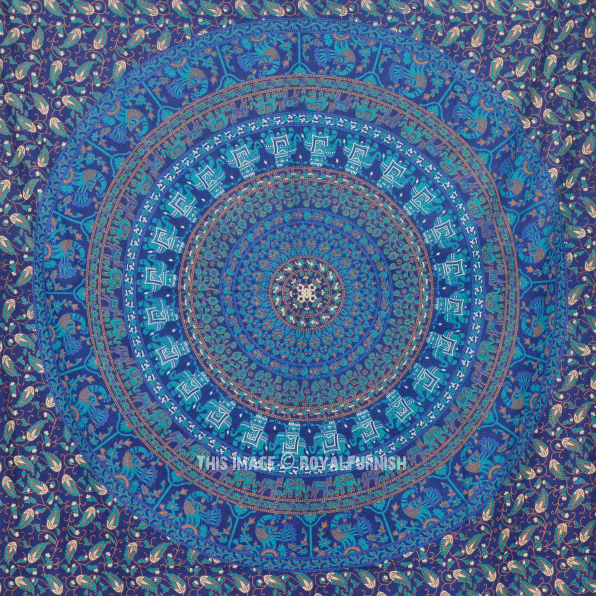 Small Blue Boho Mandala Wall Tapestry, Indian Hippie Bohemian Bedding