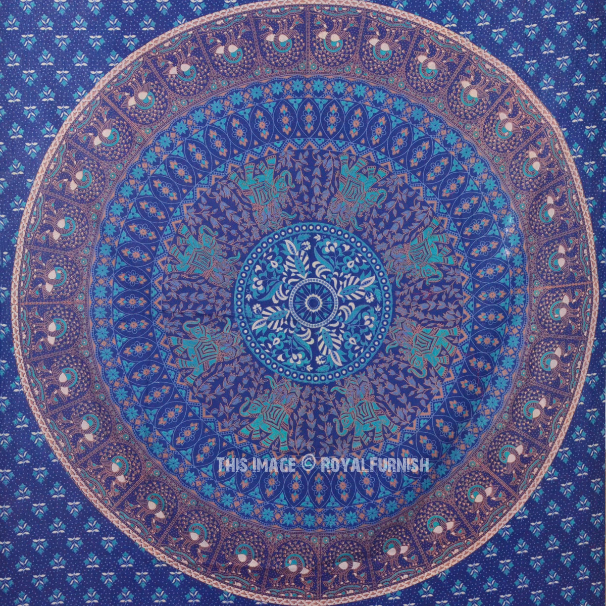 Small Blue Birds Boho Patterned Mandala Tapestry Wall Hanging, Hippie