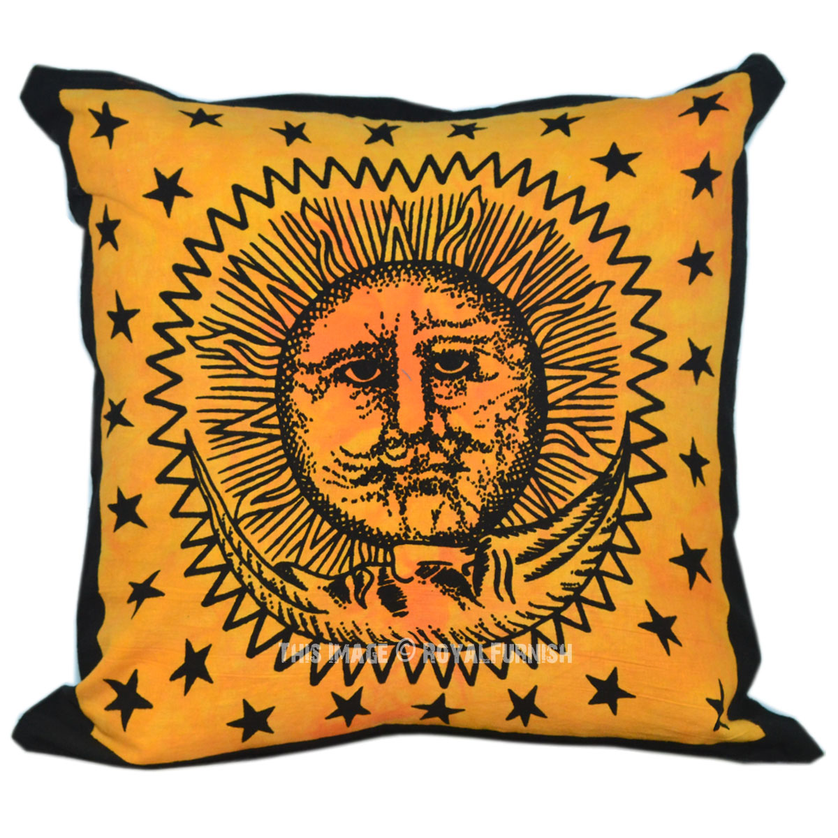 16" Yellow and Black Tie Dye Sun Throw Pillow Sham