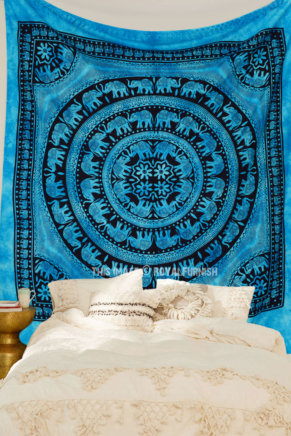 Blue Tie Dye Elephant Mandala Tapestry Throw Hippie Bedding Indian