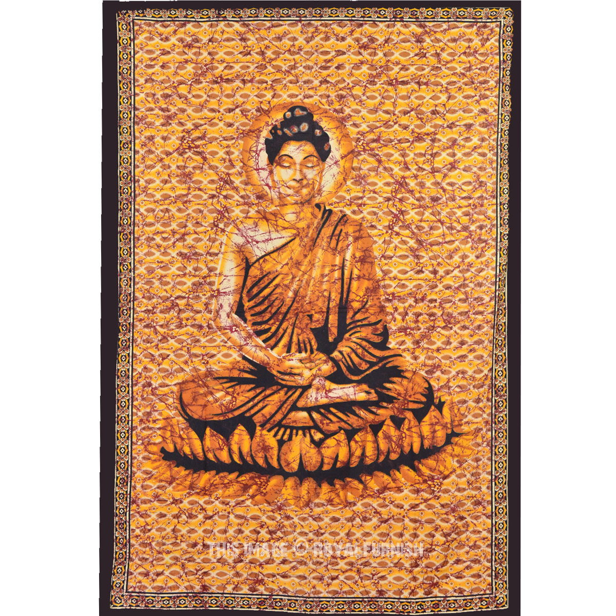 Yellow Lotus Sitting Meditation Buddha Tapestry Wall Hanging