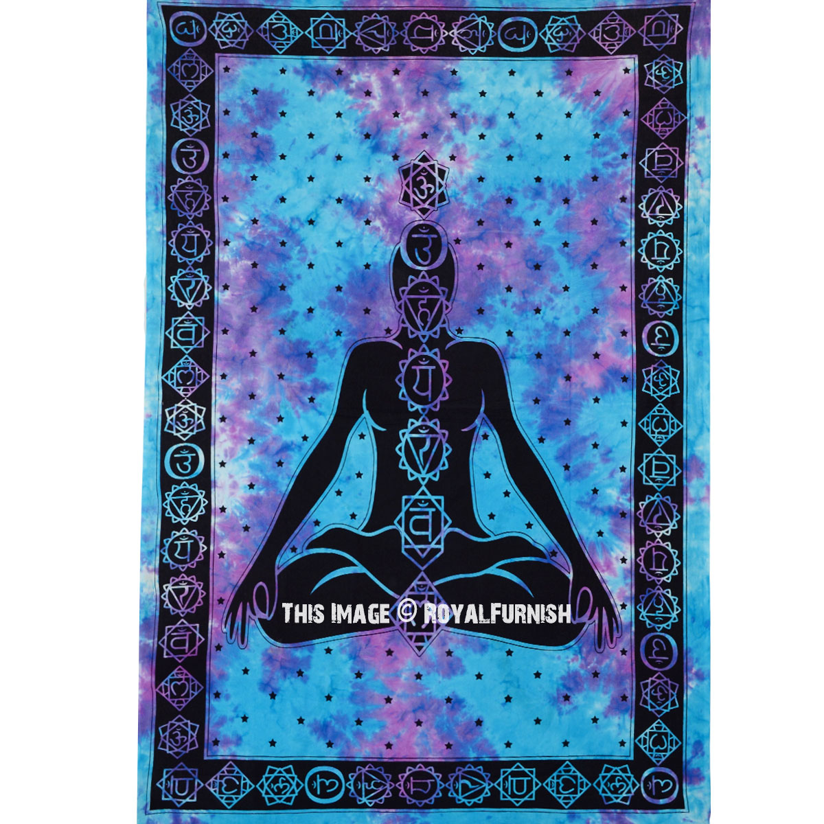 Small Turquoise Yoga Meditation Seven Chakra Wall Tapestry