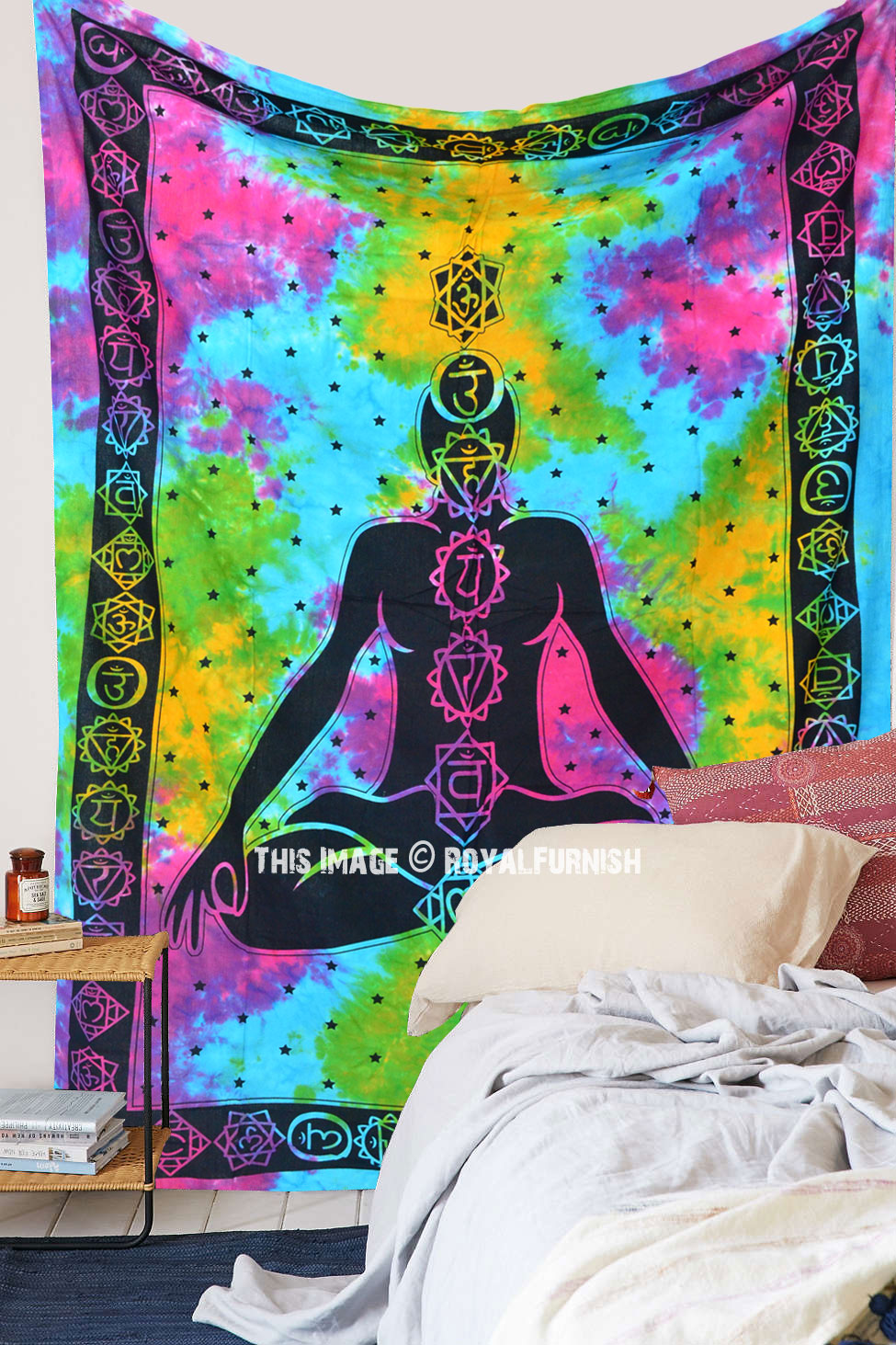 Seven Chakra Buddha Yoga Meditation Studio Room Decorations Tie Dye Hippie Psychedelic Small Tapestry Poster 40x30 inches 7 Chakras Tapestries Meditating Peace Wall Art Hanging Decor