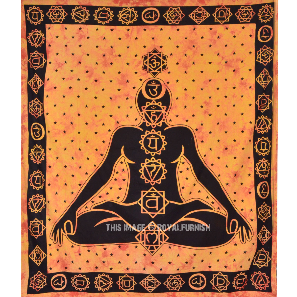 Yellow Tie Dye Yoga Meditation Chakra Tapestry Wall Hanging