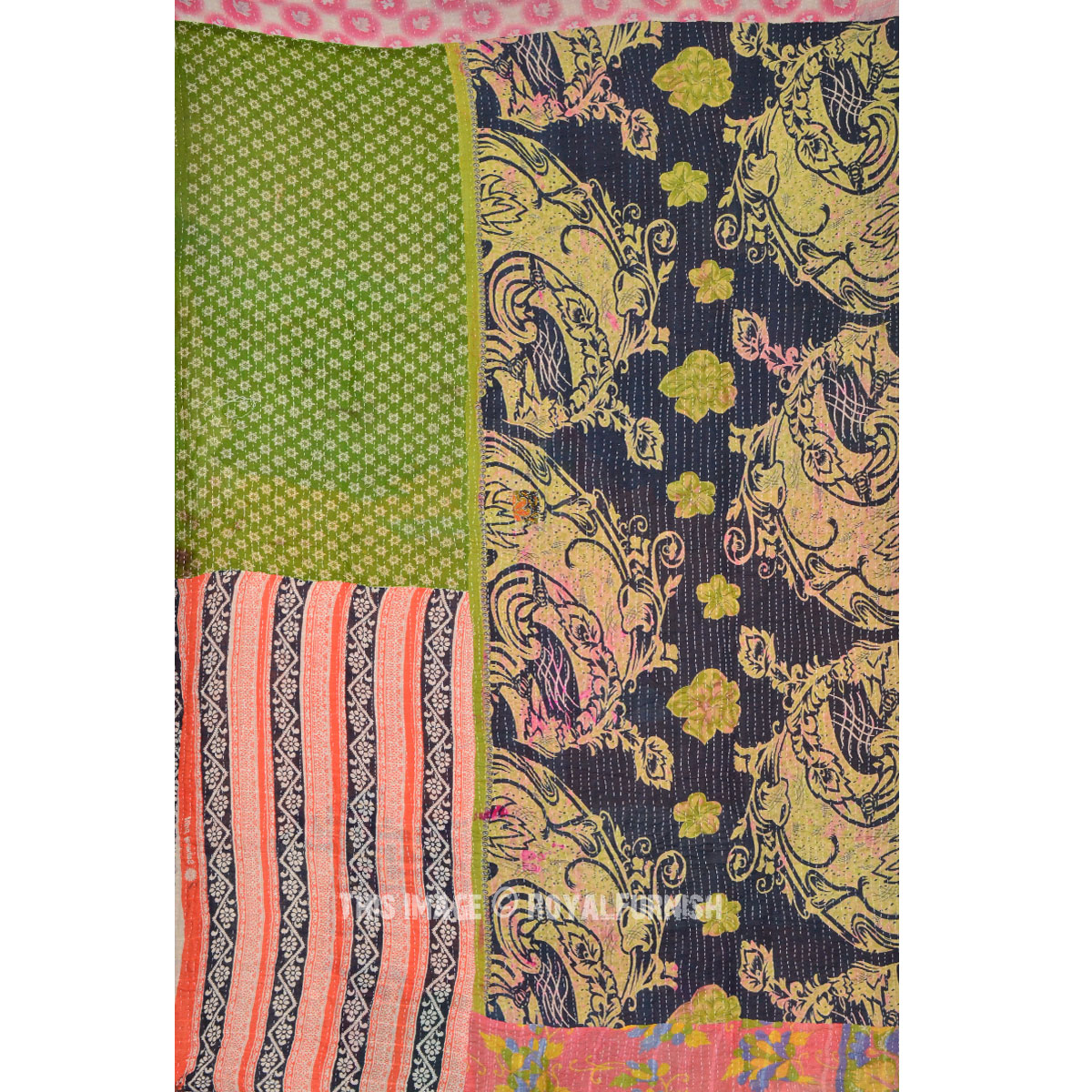 Multicolor Oneofakind Vintage Kantha Throw Blanket