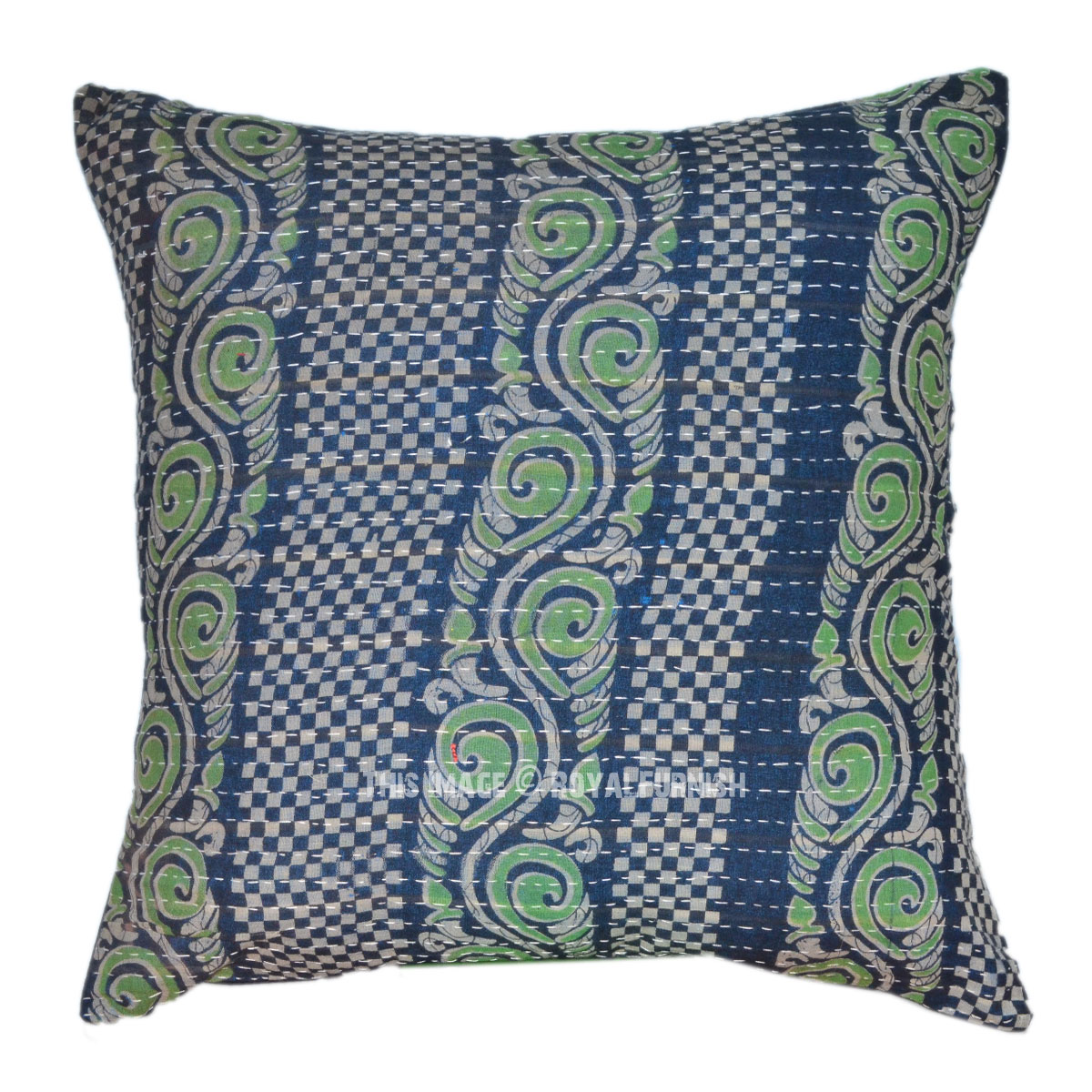Decorative Outdoor Kantha Quilted Pillow Cover - RoyalFurnish.com