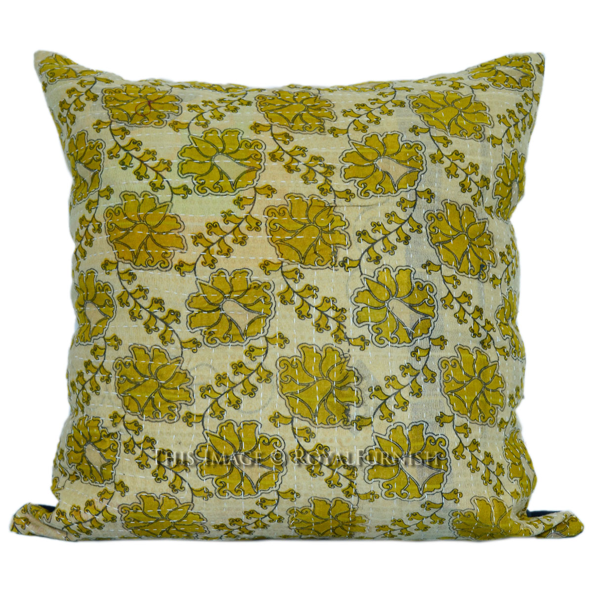 16x16 Decorative Vintage Kantha Quilt Square Pillow Case - RoyalFurnish.com