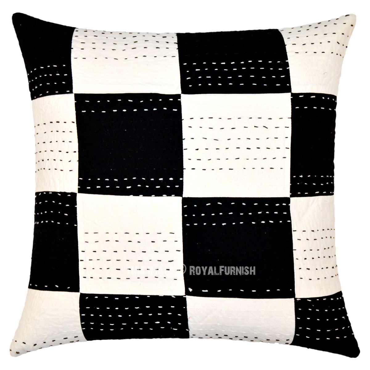 Decorative Black & White Squares Kantha Throw Pillow Case 40