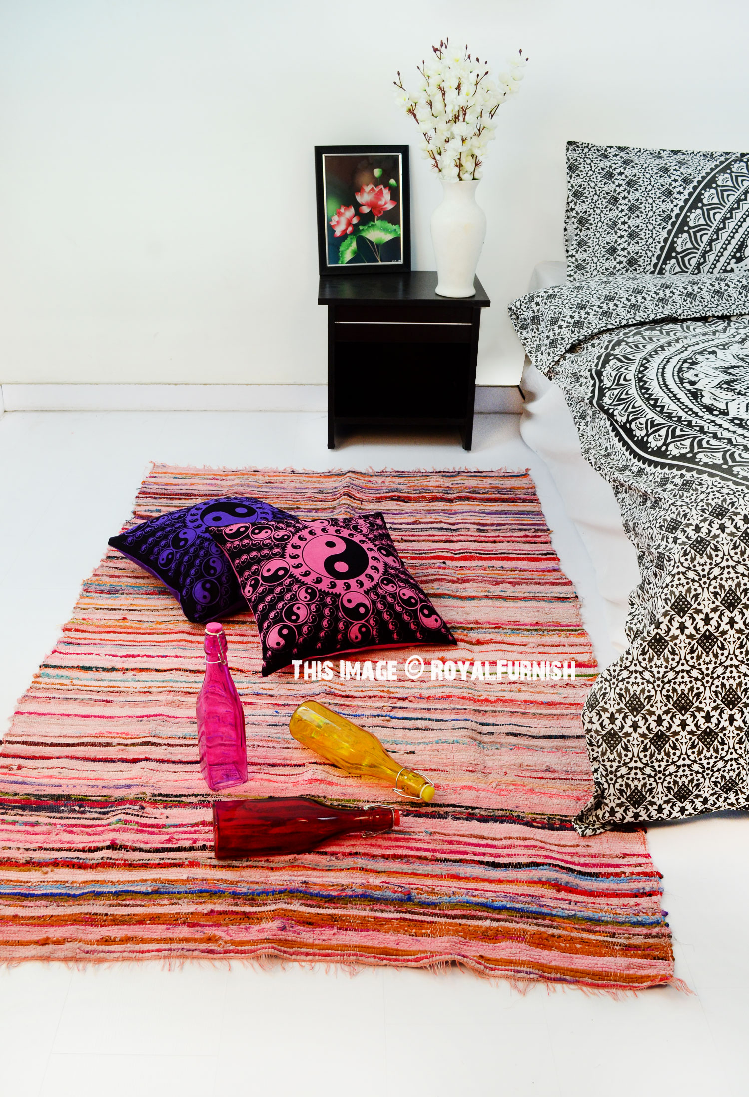 3.6" X 6.5" ft. Pink Recycled Fabric Chindi Rug/Floor Mat