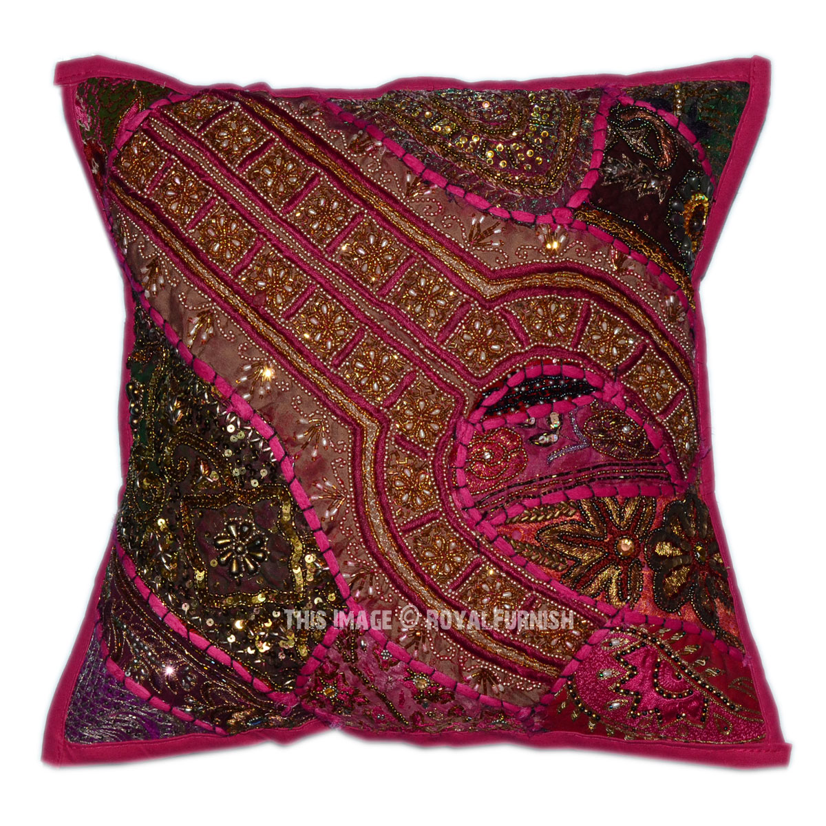 Pink Decorative & Accent Vintage Beaded Throw Pillow Sham 16"X16