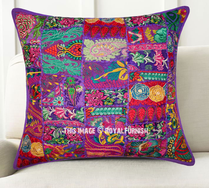 New Large 24X24 Indian Black Pillow Cushion Cover Bohemian Floral Kantha Throw 