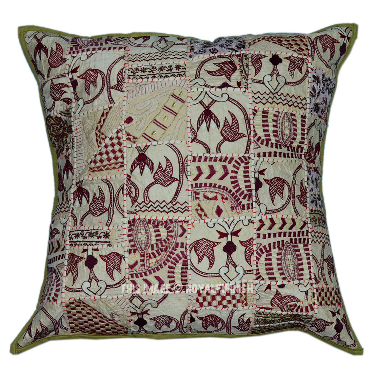 Multicolor 24"X24" Outdoor/Indoor Indian Patchwork Throw Pillow Cover