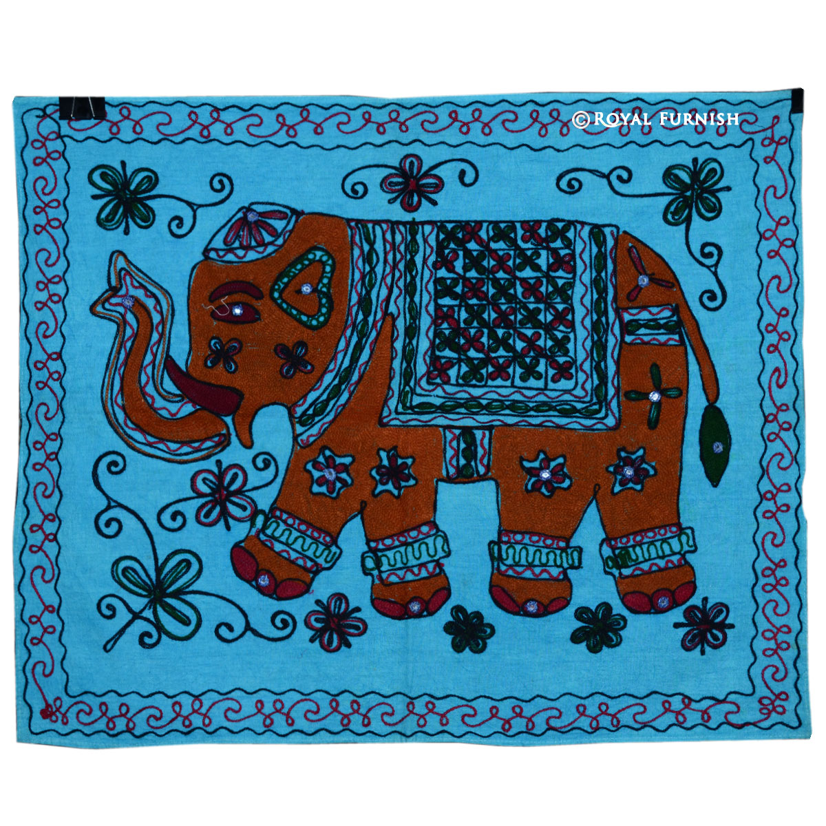 34"X28" Woolen Woven Hand Embroidery Elephant Tapestry Wall Hanging