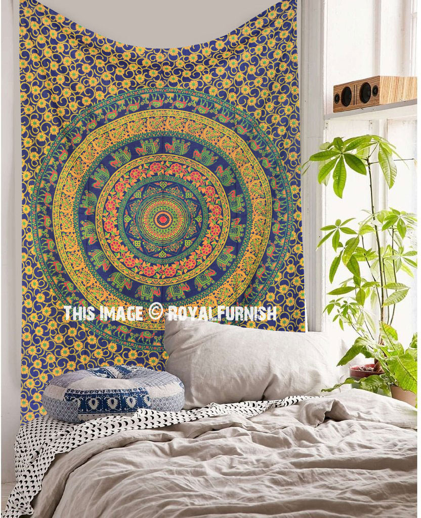 Dry Tree Design Tapestry Twin Size Wall Hanging Bedspread Cotton Bedding Indian 