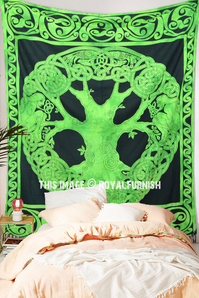 India Arts Celtic Circle Tapestry-Bedspread-Wall Hanging-Green, Black Green