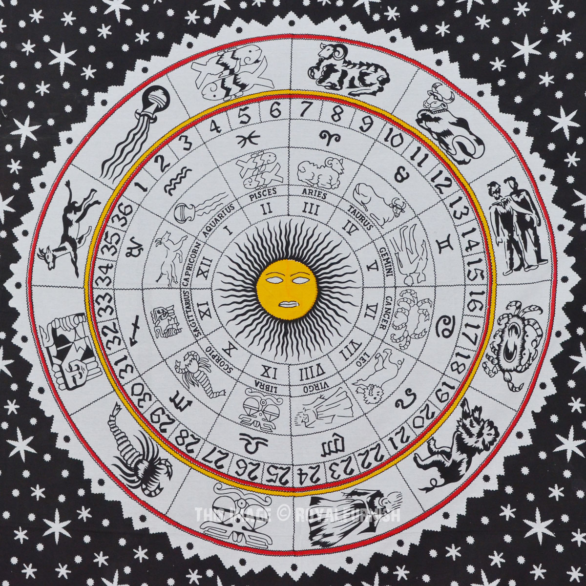 Black and White Hindu Zodiac Tapestry Wall Hanging Bedding Bedspread