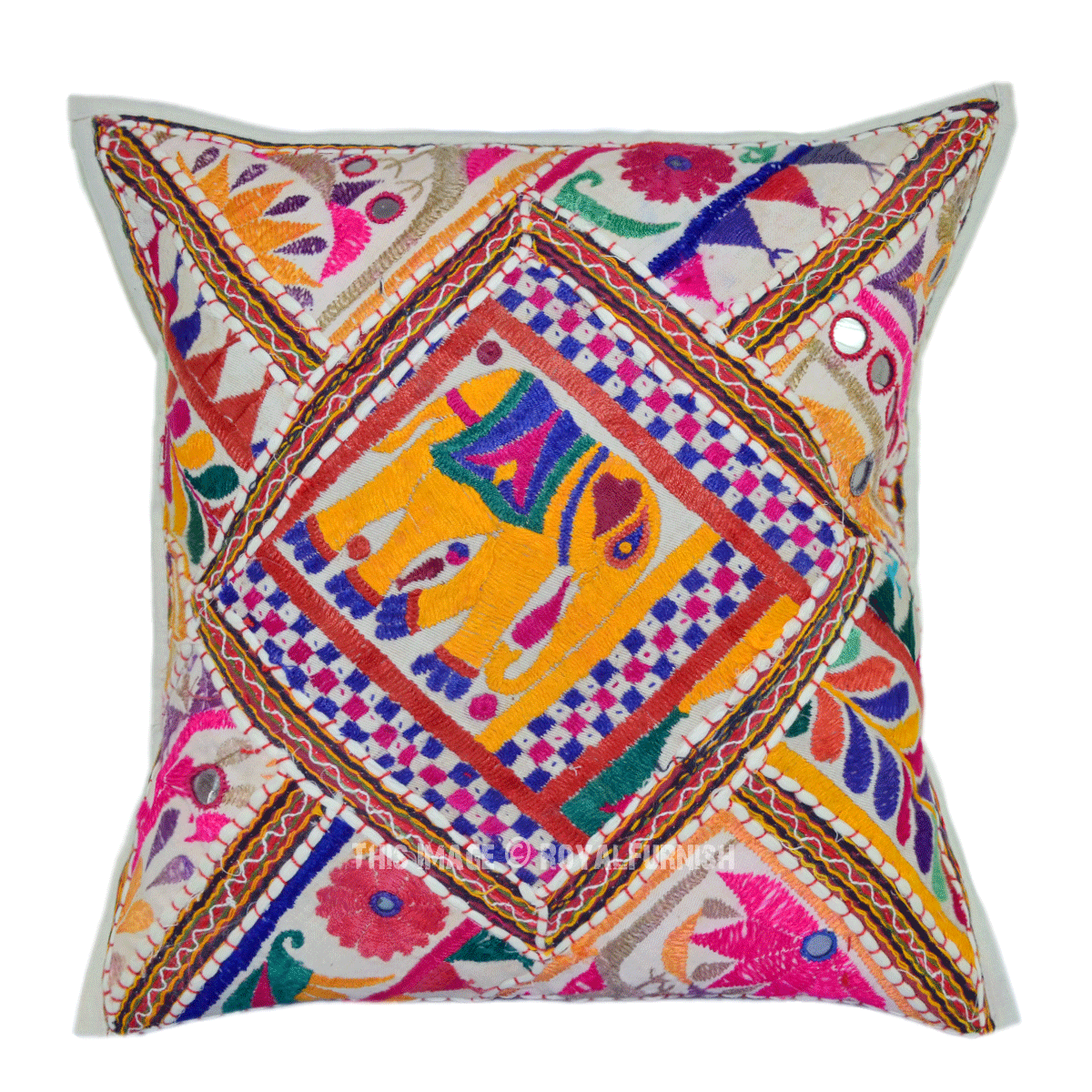Vintage Ethnic Boho Embroidery Cotton Elephant Embroidered Pillow Case