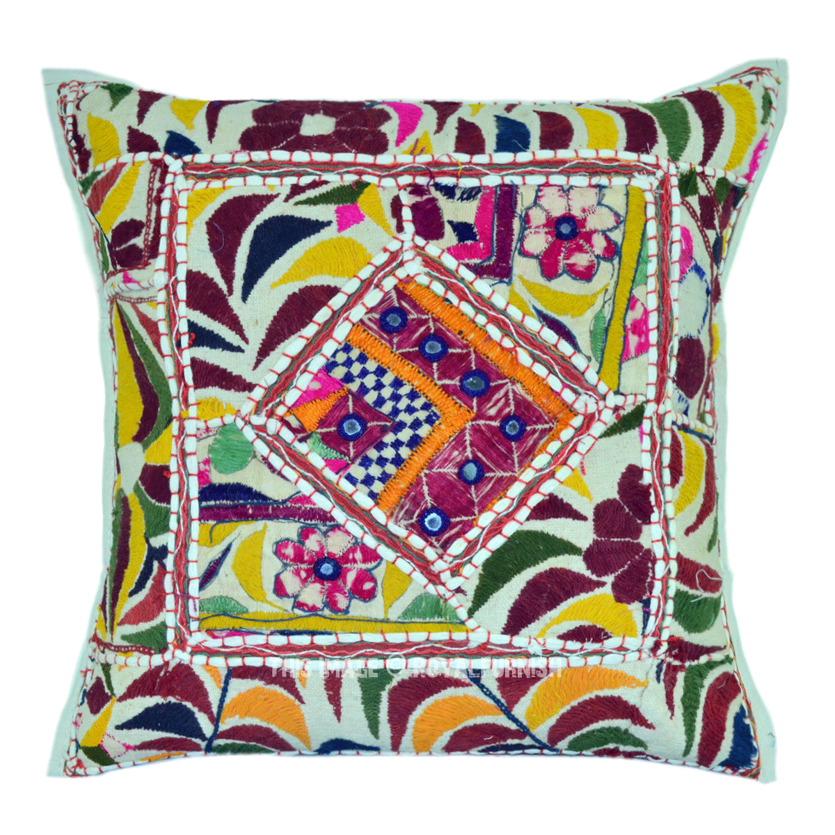 16X16 Decorative Handcrafted Cotton Embroidered White Throw Pillow Case