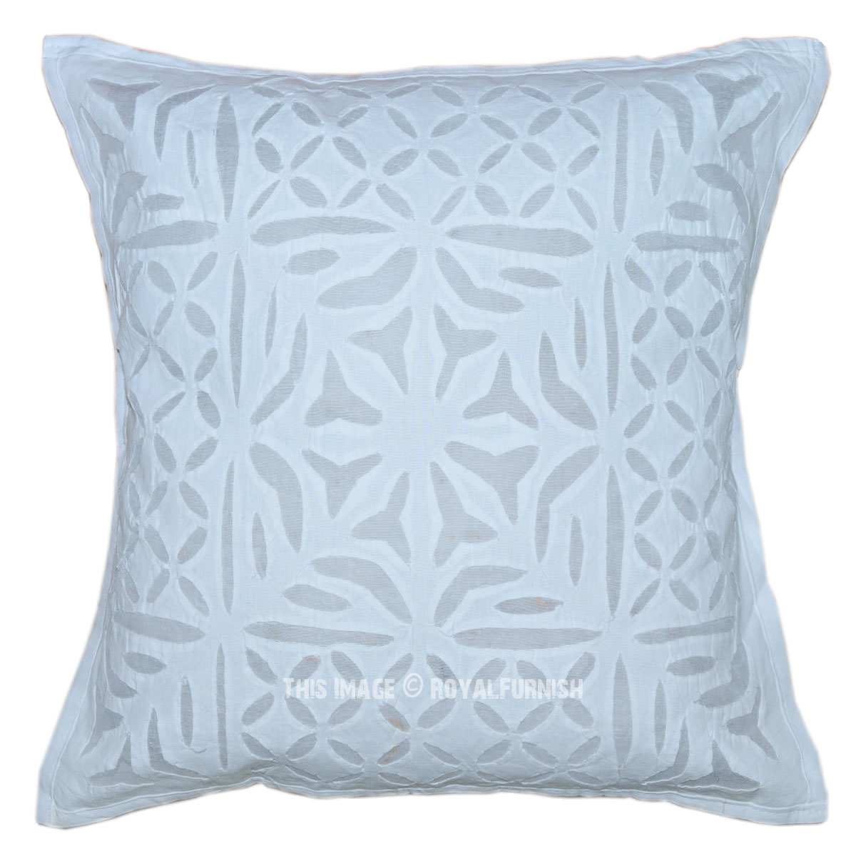 16X16 White Hand Cutwork Floral Pattern Decorative Throw Pillow Cover - RoyalFurnish.com