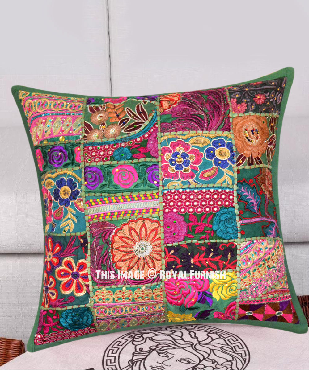 New 24" x 24" Embroidered Cushion Pillow Cover Sofa Throw Indian Bohemian Decor