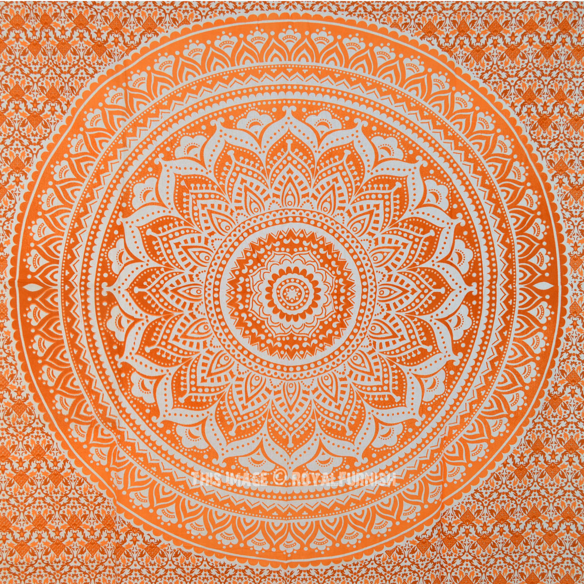 Small Orange Floral Ombre Tapestry, Indian Hippie Wall Hanging