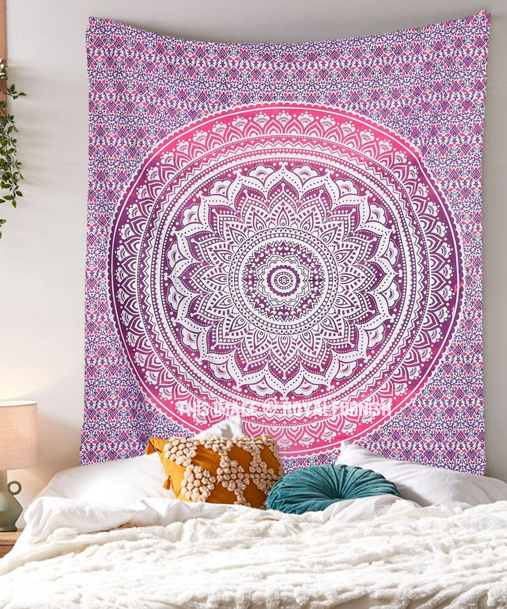 Floral Poster Hippie Tapestry Thin White Cotton Ombre Wall Hanging Indian Throw 