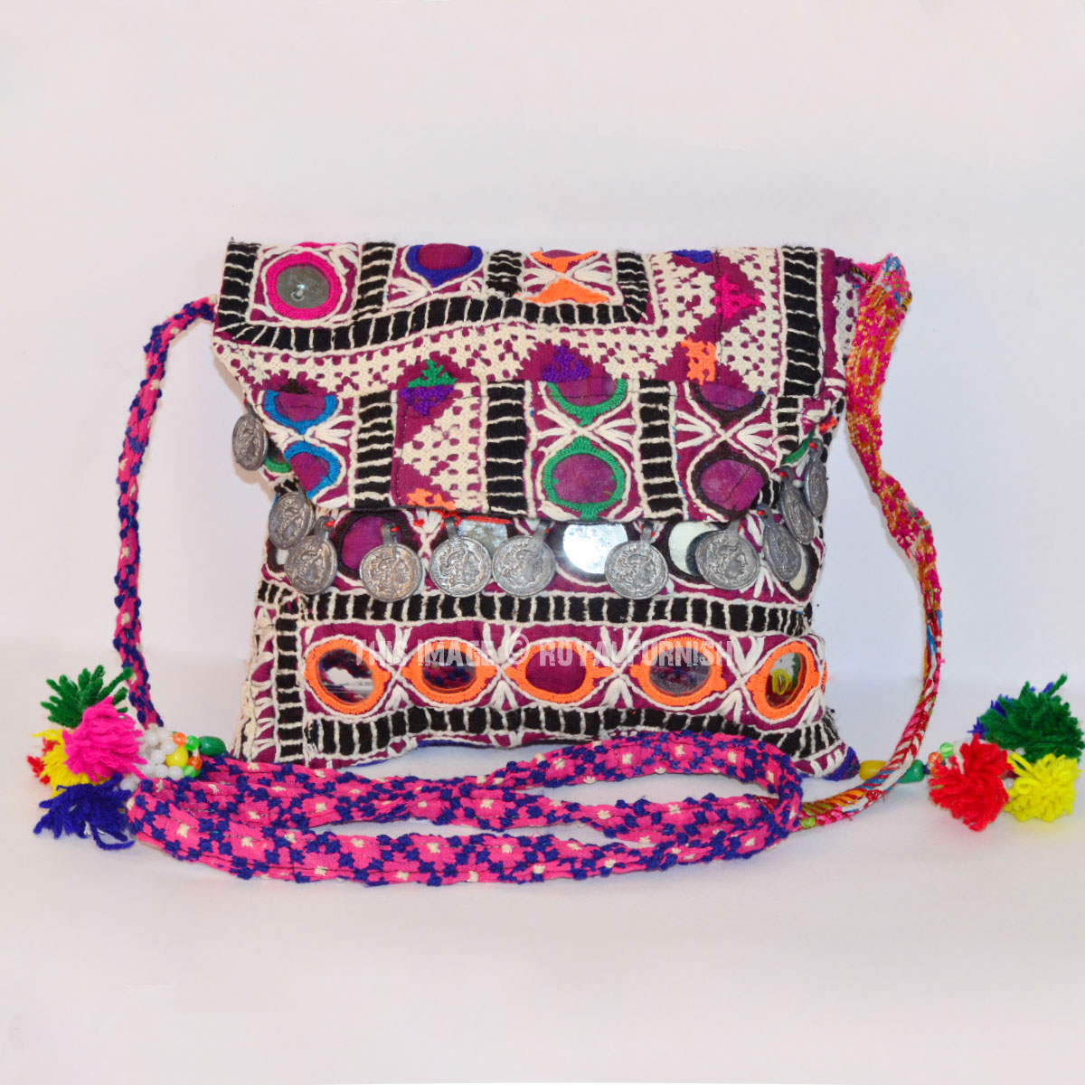 Big Mirrors Embroidered Boho Hippie Teen Crossbody Messenger Bag