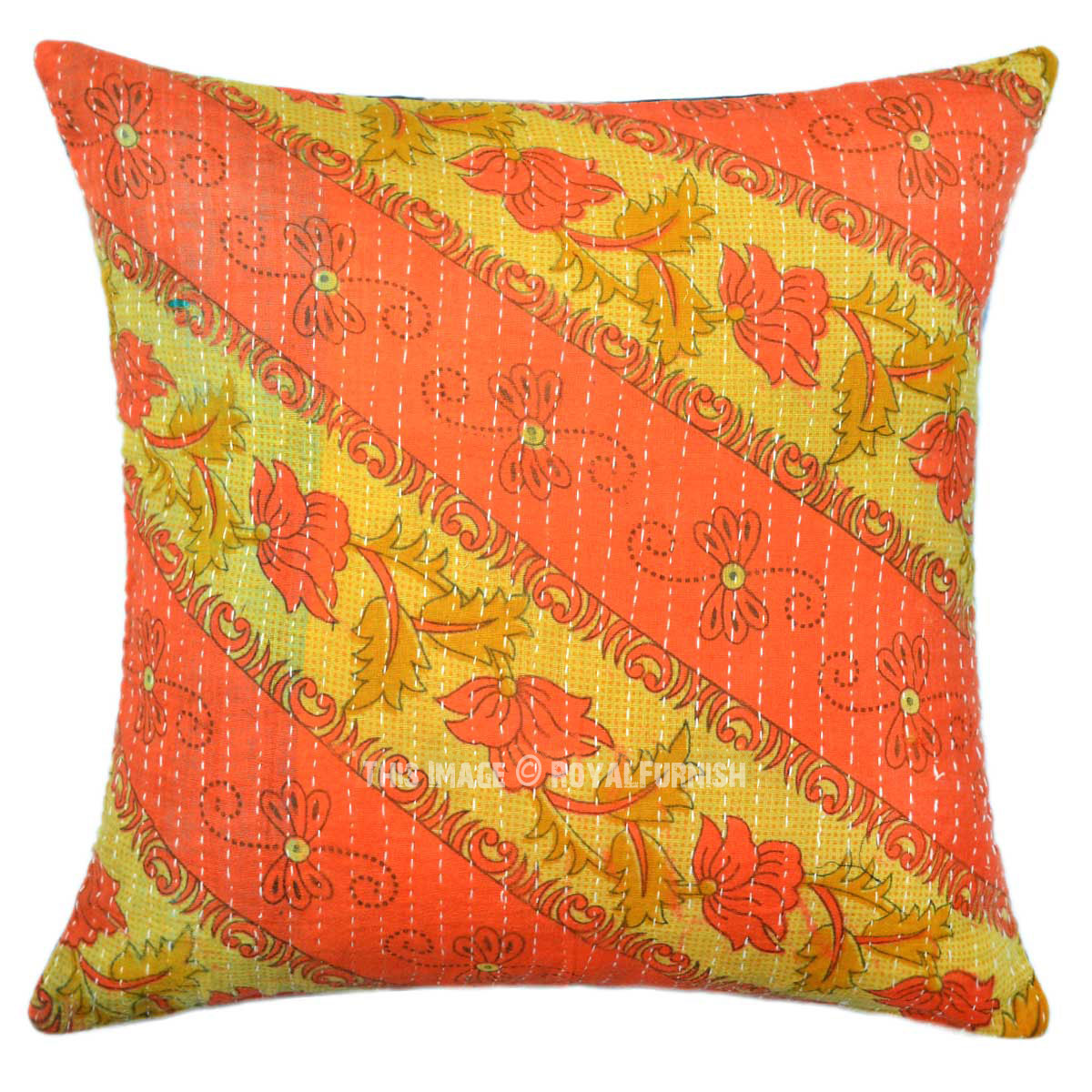 Decorative 16X16 Vintage Kantha Throw Pillow Cover - RoyalFurnish.com
