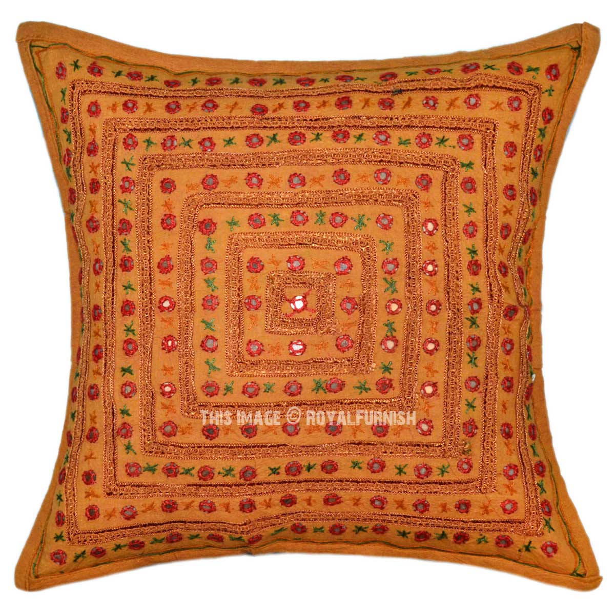 Brown Multi Mirror Square Box Unique Boho Decorative Throw Pillow Case 16X16 - RoyalFurnish.com