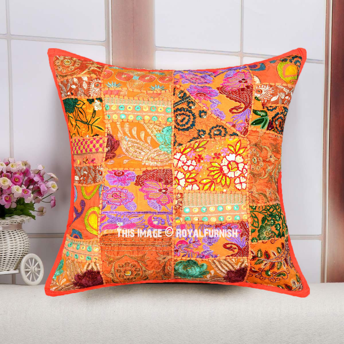 20x20 Cotton Sari Silk Throw Pillows