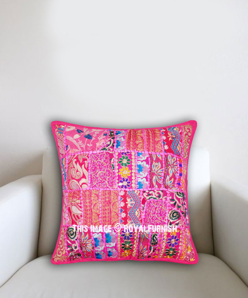 20X20 Inch Pink Unique Old Patchwork Decorative Throw Pillow Cover RoyalFurnish