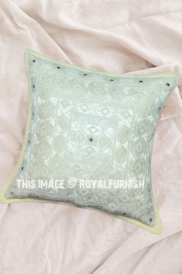 16X16 White Unique Mirror Embroidered Designer Throw Pillow Case