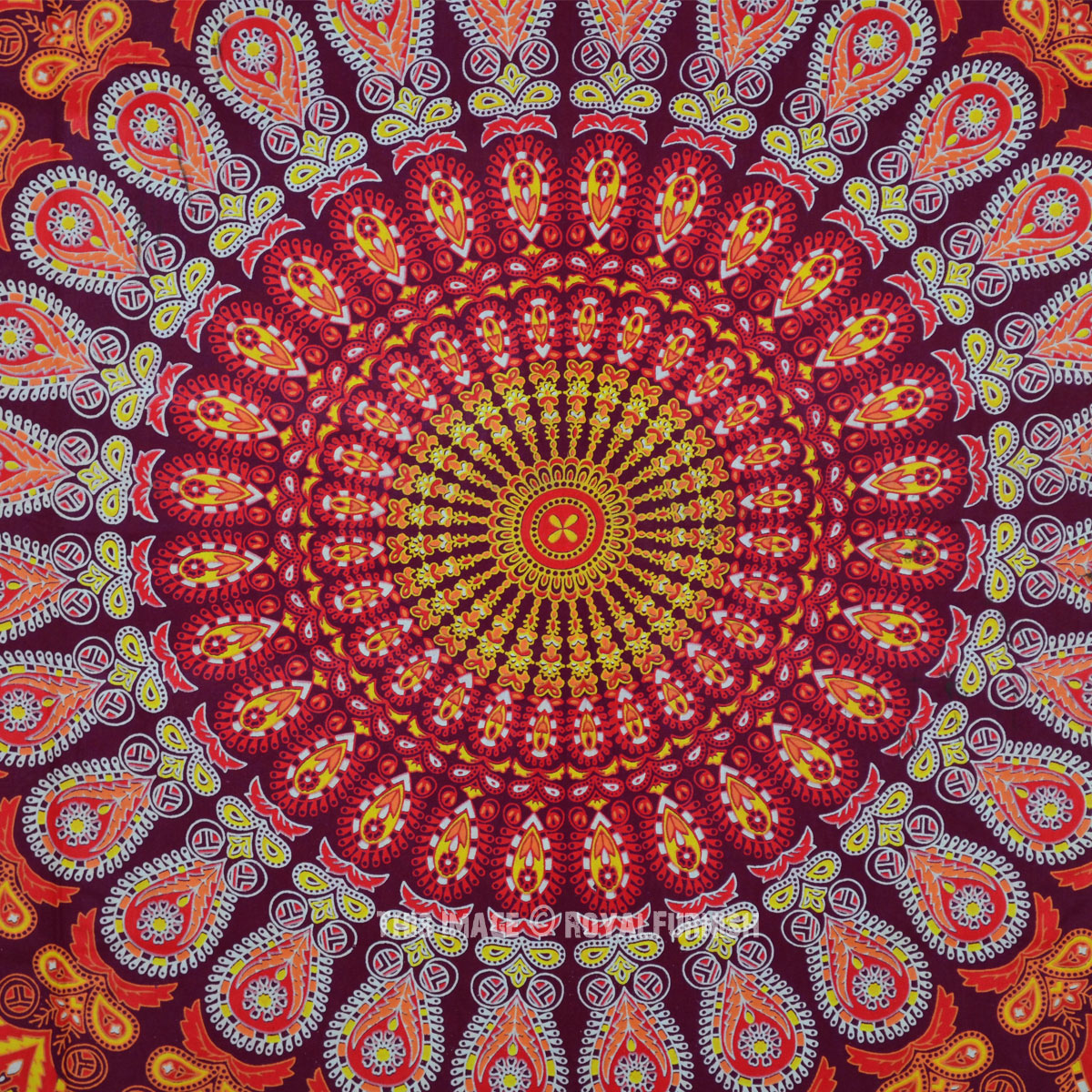 Vibrant Maroon Multi Blossom Mandala Tapestry Hippie Wall Hanging 