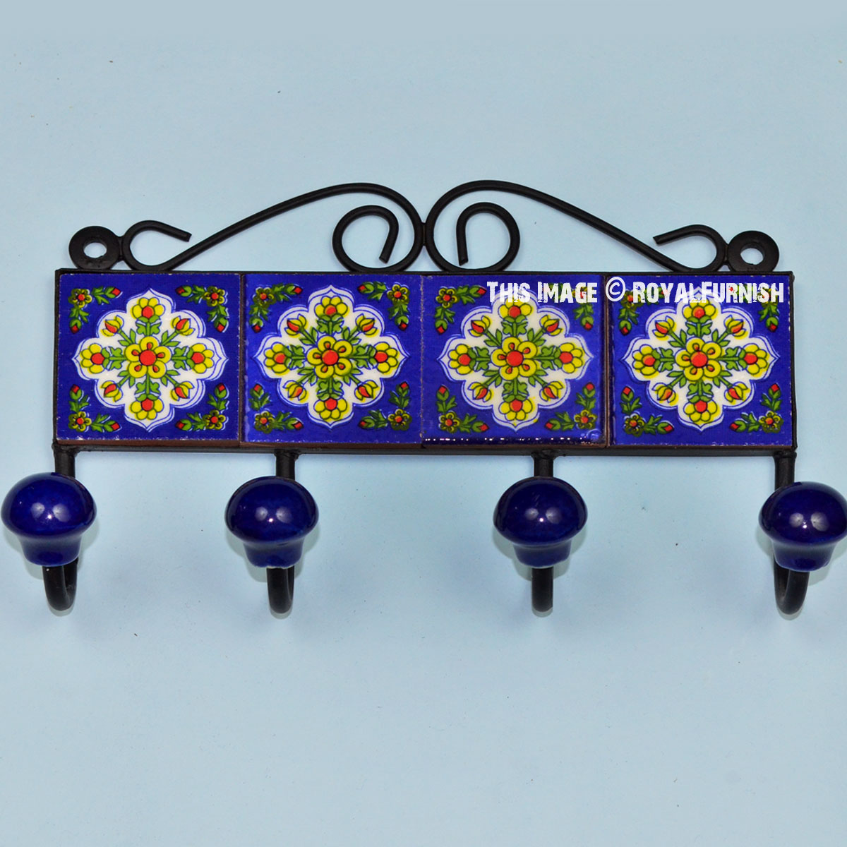 Blue Flower Hand Painted Ceramic Decorative Wall Hook