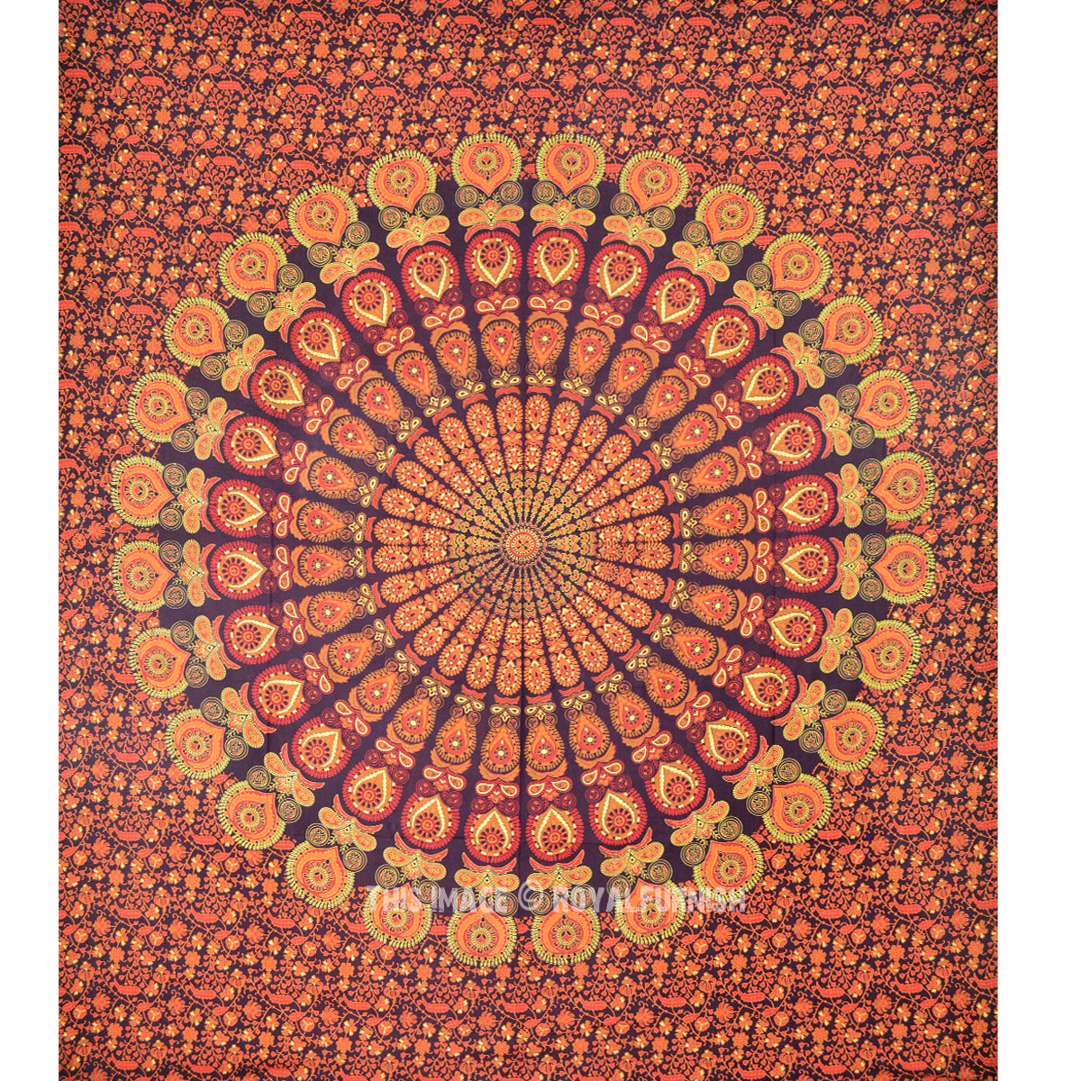 Queen Size Brown Peacock Mandala Cotton Tapestry