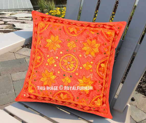 Red Multi Decorative and Accent Handcrafted Star Mirrored Pillow Cover 16X16 Inch - RoyalFurnish.com