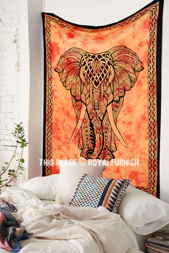Indian Good Looking   Orange Color Elehpant Art design Small Tapestry Poster 
