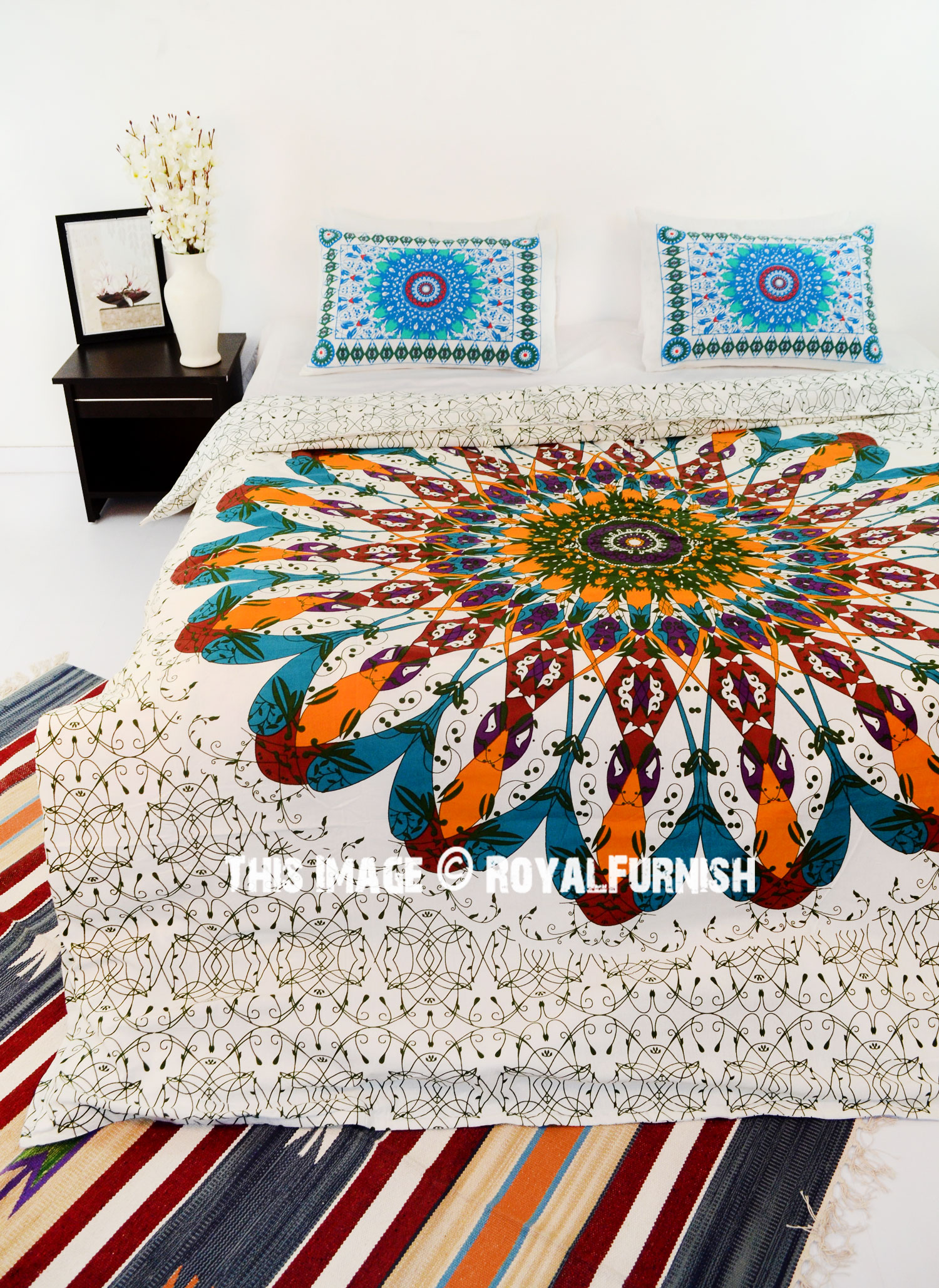 Brown & White Multi Trippy Boho Mandala Bedding Duvet Cover Set with 2