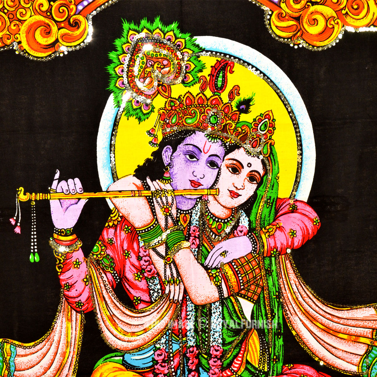 Hindu Radha Krishna Divine Love Featuring Cotton Fabric Cloth Poster